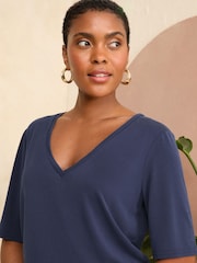 Love & Roses Navy Premium V-Neck Jersey T-Shirt - Image 4 of 4