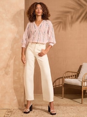 Love & Roses Pink Embroidered Notch Neck 3/4 Sleeve Blouse - Image 3 of 4