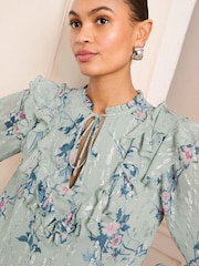 Love & Roses Mint Green Ruffle Tie Neck Long Sleeve Blouse - Image 2 of 5