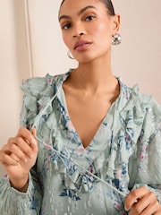 Love & Roses Mint Green Ruffle Tie Neck Long Sleeve Blouse - Image 4 of 5