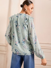 Love & Roses Mint Green Ruffle Tie Neck Long Sleeve Blouse - Image 5 of 5