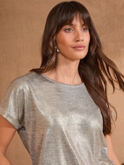 Love & Roses Gold Metallic Bow Back Petite Jersey T-Shirt - Image 4 of 4