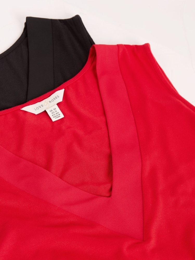 Love & Roses Black and Red V-Neck Jersey Vest - Image 7 of 7
