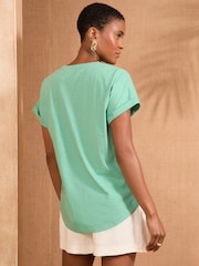 Love & Roses Aqua and Pink Embellished Palm Petite Crew Neck Jersey T-Shirt - Image 4 of 4