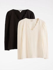 Ivory and Black X2 - Love & Roses Langarm-Jersey-Oberteil mit Muschelkragen - Image 1 of 7