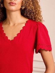 Love & Roses Red Scallop V-Neck T-Shirt - Image 2 of 4