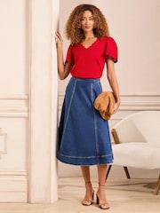 Love & Roses Red Scallop V-Neck T-Shirt - Image 3 of 4