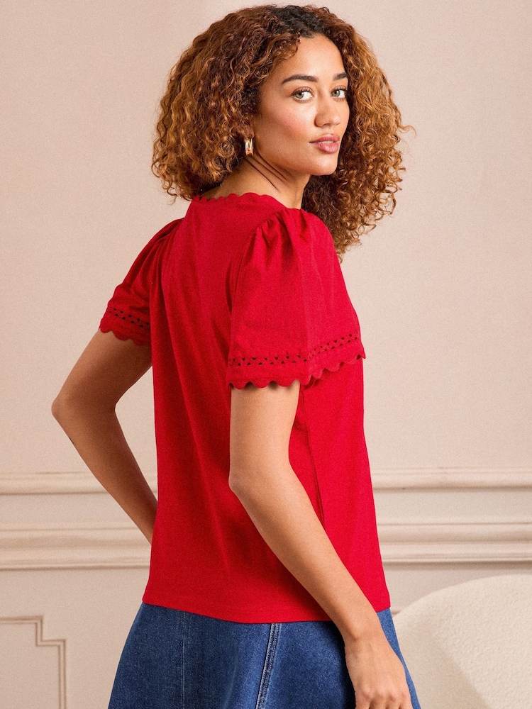 Love & Roses Red Scallop V-Neck T-Shirt - Image 4 of 4