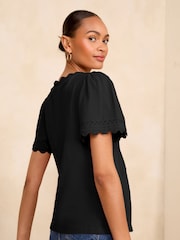 Love & Roses Black Scallop V-Neck T-Shirt - Image 4 of 6