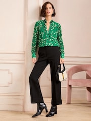 Love & Roses Green Spot Petite PU Detail Notch Neck Pleated Long Sleeve Blouse - Image 3 of 4