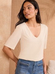Love & Roses Cream Premium V-Neck Jersey T-Shirt - Image 1 of 4