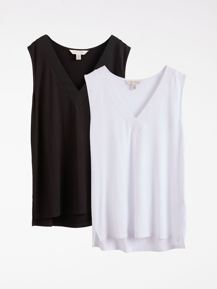 Love & Roses Black and White V-Neck Jersey Vest - Image 1 of 7