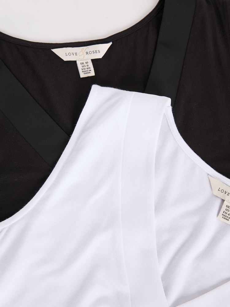 Love & Roses Black and White V-Neck Jersey Vest - Image 2 of 7