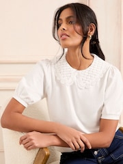 Love & Roses White Lace Collar Jersey Short Sleeve T-Shirt - Image 1 of 4