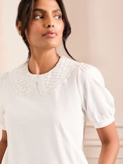 Love & Roses White Lace Collar Jersey Short Sleeve T-Shirt - Image 2 of 4