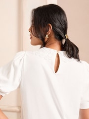 Love & Roses White Lace Collar Jersey Short Sleeve T-Shirt - Image 4 of 4