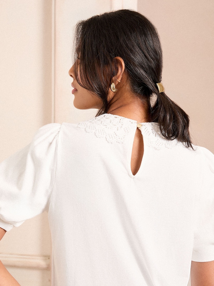 Love & Roses White Lace Collar Jersey Short Sleeve T-Shirt - Image 4 of 4