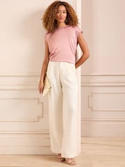 Love & Roses Pink Satin Front Jersey Back Crew Neck Top - Image 3 of 4