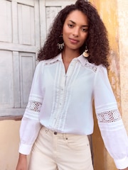 Love & Roses White Lace Trim Deatil Long Sleeve 100% Cotton Shirt - Image 1 of 4