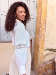Love & Roses White Lace Trim Deatil Long Sleeve 100% Cotton Shirt - Image 4 of 4