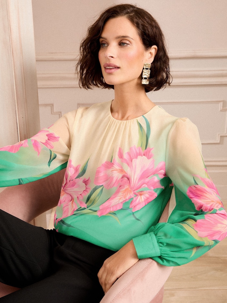 Love & Roses Bluse mit Rundhalsausschnitt und Print - Image 3 of 4