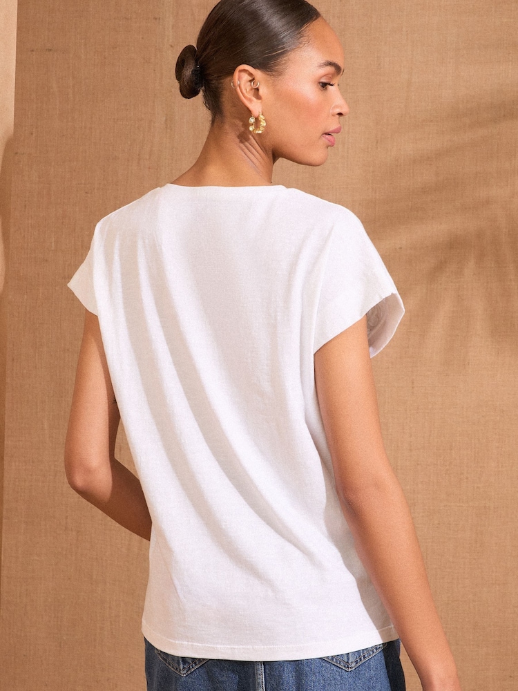 Love & Roses White Lace Detail Petite Jersey V-Neck 100% Cotton T-Shirt - Image 4 of 4