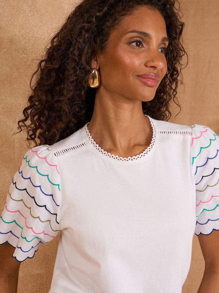 Marfil Multi - Love & Roses Jersey Scallop T-Shirt - Imagen 4 de 4