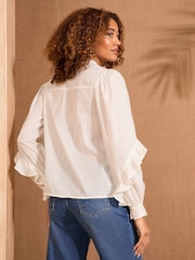 Love & Roses Ivory Frill Detail V-Neck Long Sleeve 100% Cotton Blouse - Image 4 of 4