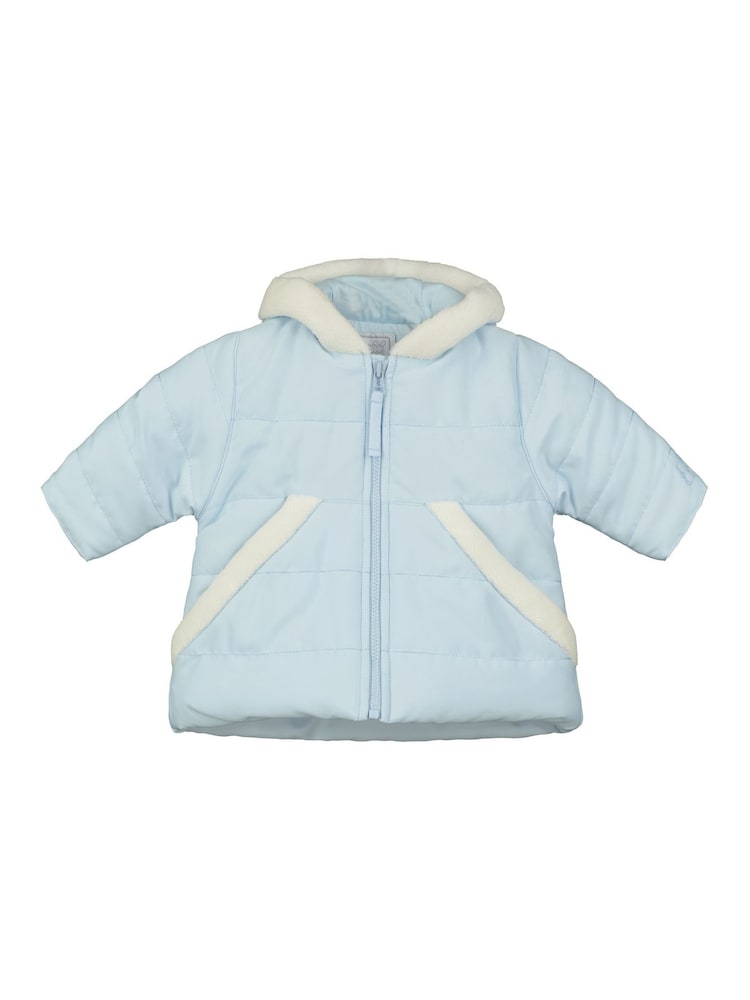 Emile Et Rose Blue Ivory Faux Fur Hood And Pocket Trim Microfibre Jacket - Image 2 of 4