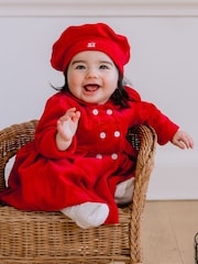 Emile et Rose Red Velour padded Coat with pleats & Beret - Image 1 of 5