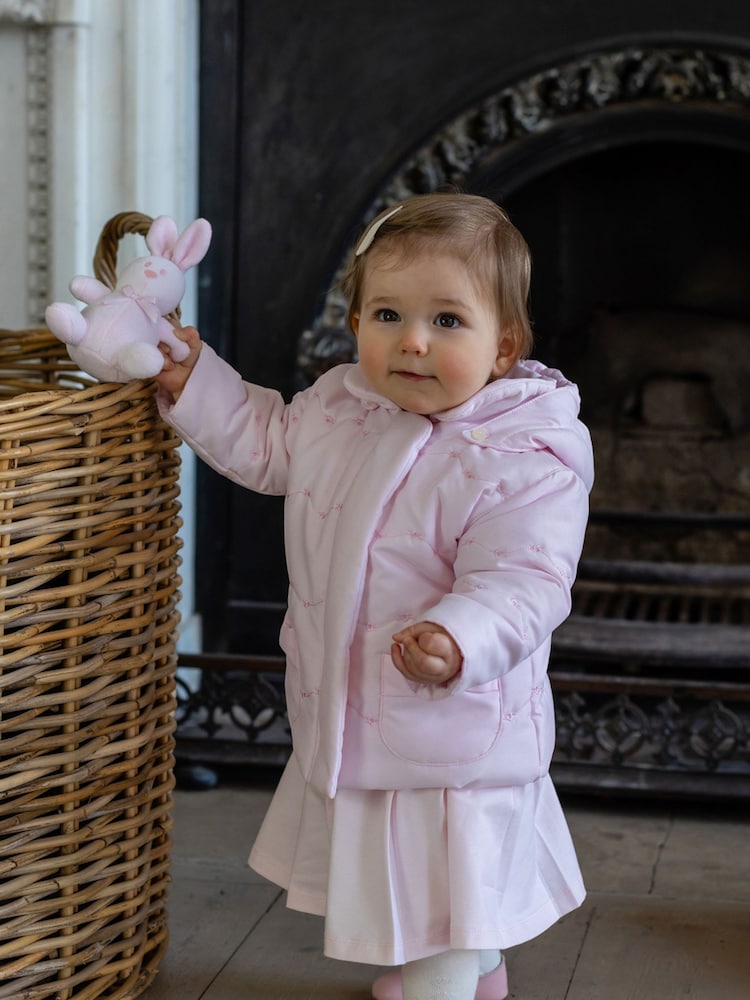 Emile Et Rose Pink Flower Emb Pockets And Mitts Microfibre Jacket - Image 1 of 4 Emile Et Rose Pink Flower Emb Pockets And Mitts Microfibre Jacket - Image 1 of 4