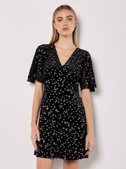 Apricot Black Button Through Star Velvet Dress - Image 2 of 4