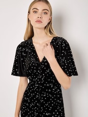 Apricot Black Button Through Star Velvet Dress - Image 3 of 4