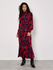 Apricot Red Ornate Floral Halter Neck Midaxi Dress - Image 1 of 4