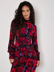 Apricot Red Ornate Floral Halter Neck Midaxi Dress - Image 2 of 4
