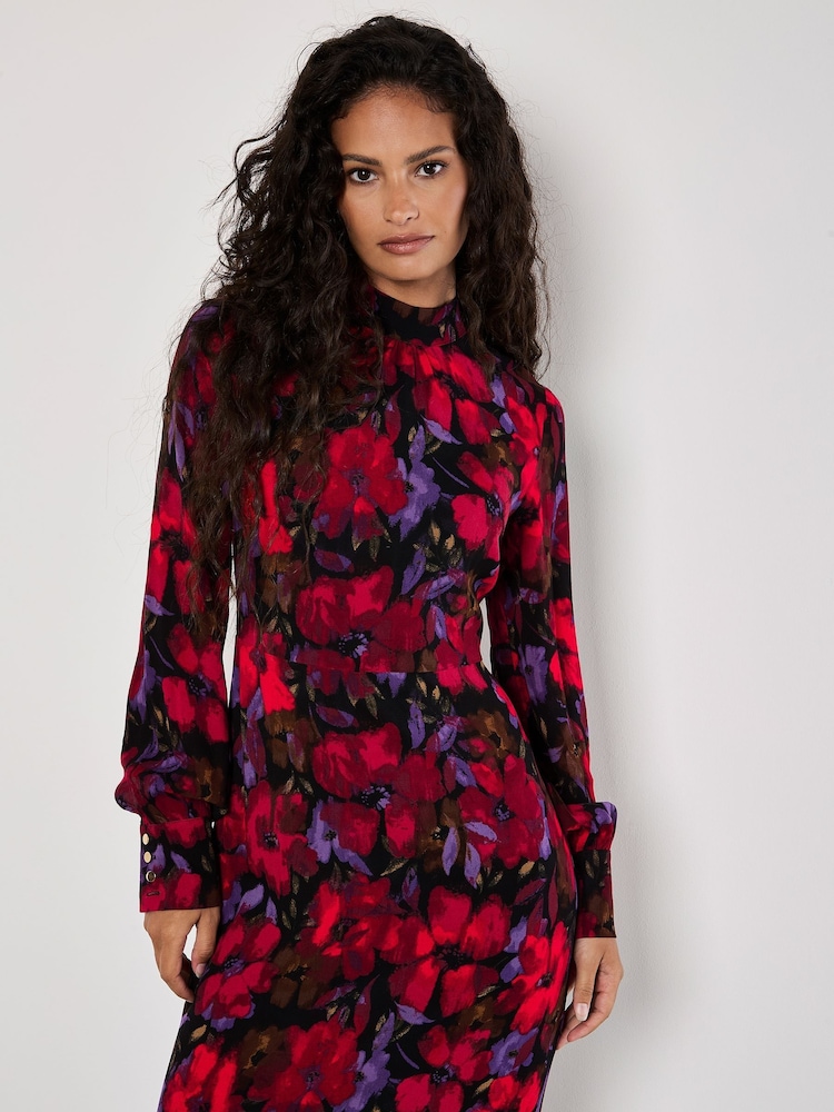 Apricot Red Ornate Floral Halter Neck Midaxi Dress - Image 2 of 4