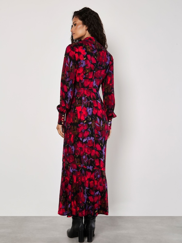 Apricot Red Ornate Floral Halter Neck Midaxi Dress - Image 4 of 4