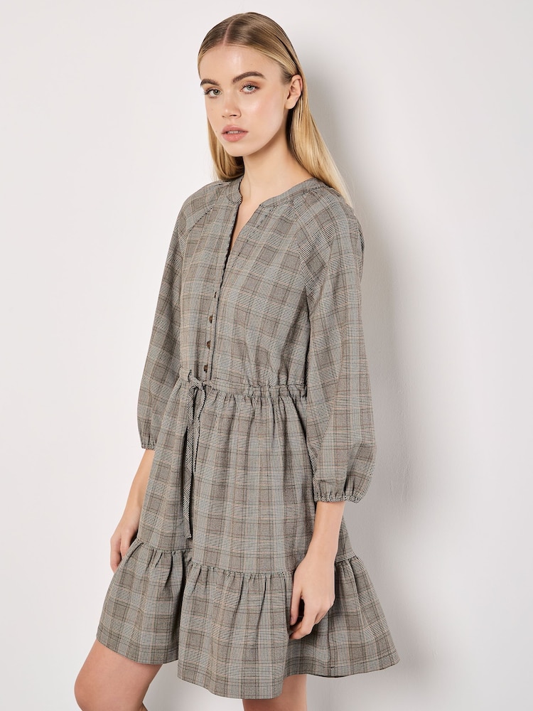 Apricot Grey Heritage Check Ruffle Hem Dress - Image 1 of 5