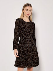 Apricot Black Pleated Sleeve Polkadot Dress - Image 2 of 5
