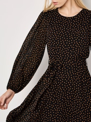 Apricot Black Pleated Sleeve Polkadot Dress - Image 3 of 5