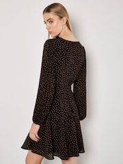 Apricot Black Pleated Sleeve Polkadot Dress - Image 4 of 5