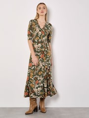 Apricot Green Colourful Leaves and Blooms Dress - Image 1 of 4