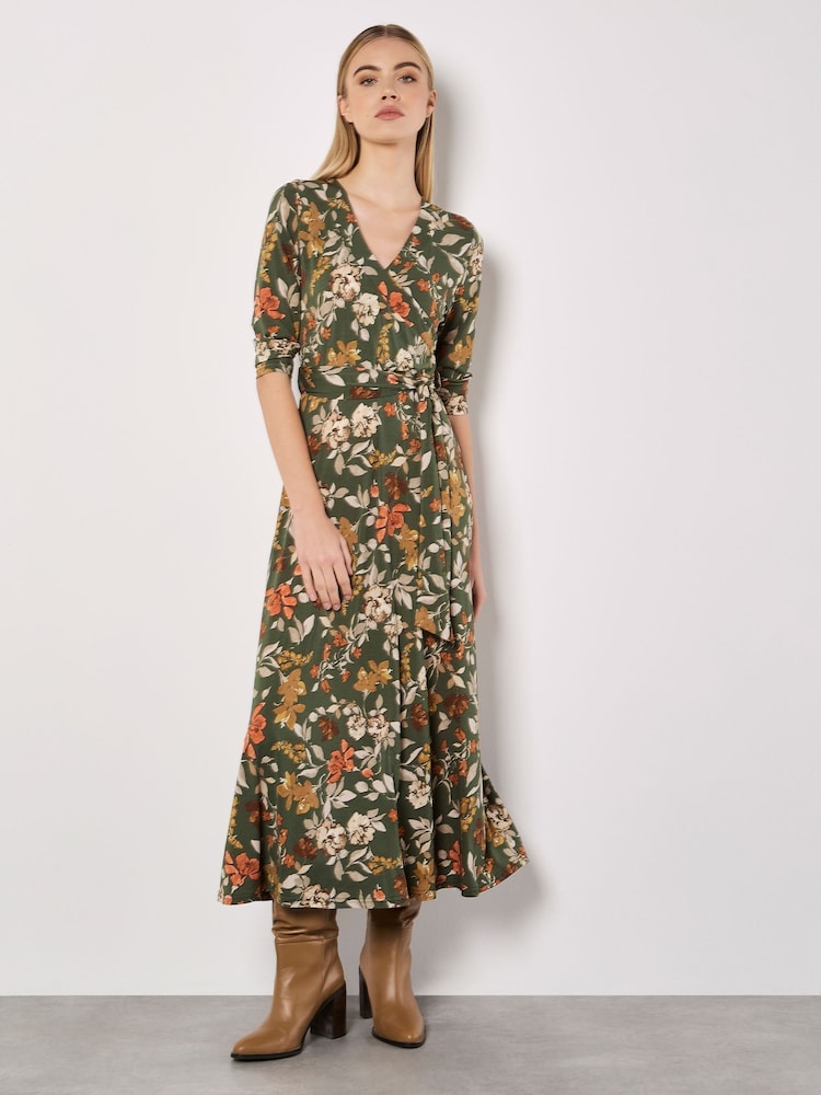 Apricot Green Colourful Leaves and Blooms Dress - Image 1 of 4