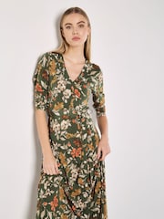 Apricot Green Colourful Leaves and Blooms Dress - Image 2 of 4