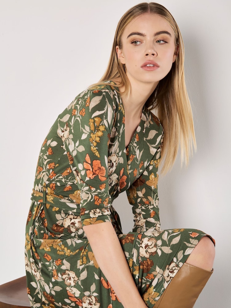 Apricot Green Colourful Leaves and Blooms Dress - Image 4 of 4