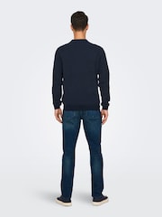 Only & Sons Navy 100% Cotton Quarter Zip Polo Long Sleeve Jumper - Image 3 of 7