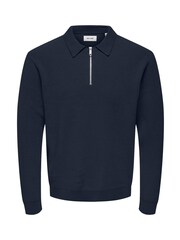Only & Sons Navy 100% Cotton Quarter Zip Polo Long Sleeve Jumper - Image 6 of 7