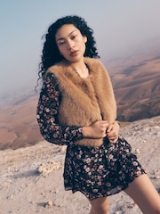 Apricot Brown Faux Fur Cropped Gilet - Image 1 of 5