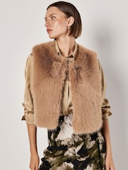 Apricot Brown Faux Fur Cropped Gilet - Image 2 of 5
