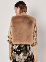 Apricot Brown Faux Fur Cropped Gilet - Image 4 of 5